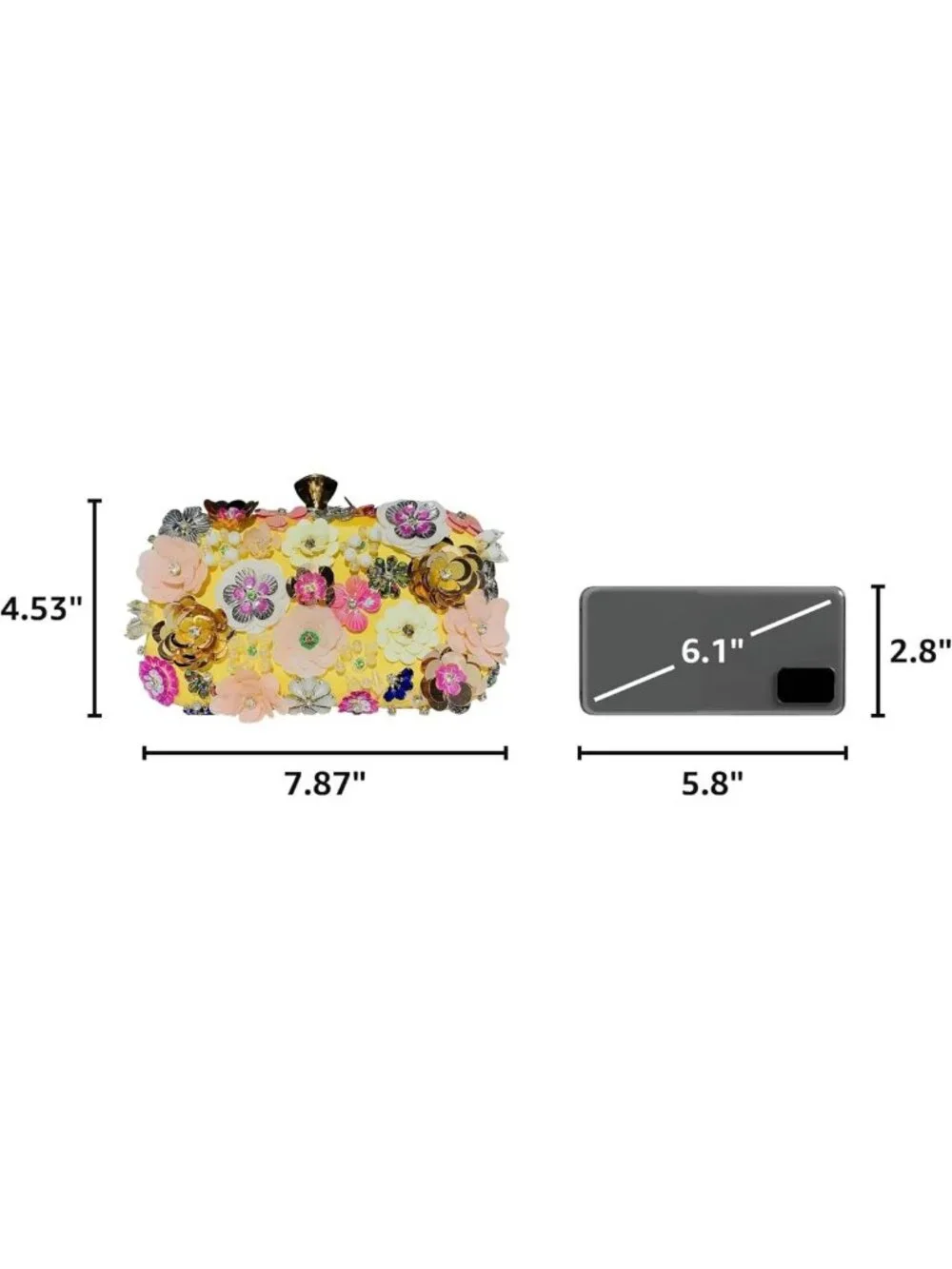 Floral Evening Clutch Handbag with Chain Strap - Stylish Shoulder Bag for Women